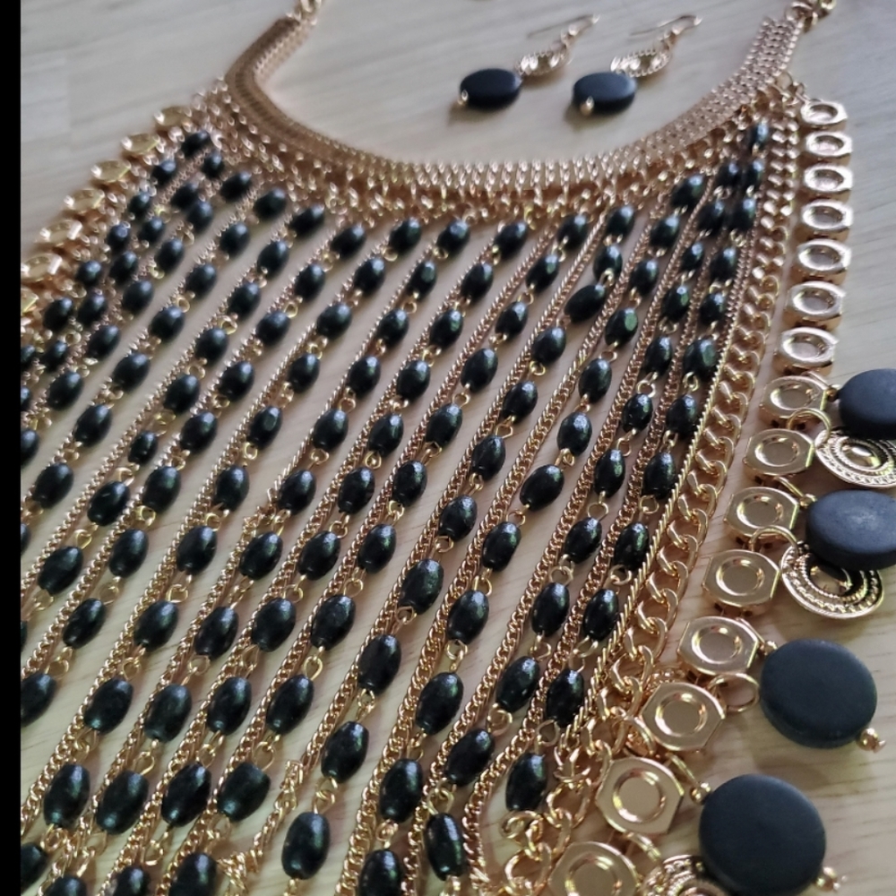 Earrings & Multi Chain Statement Necklace Set